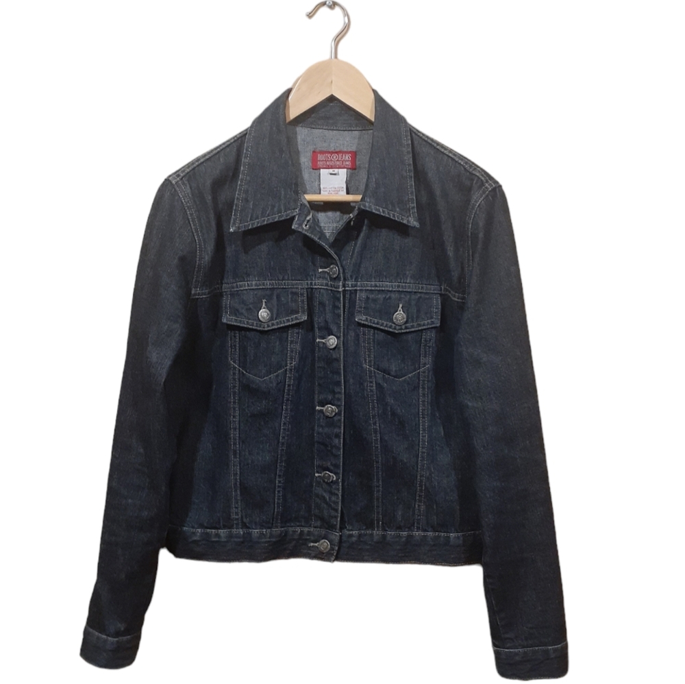 Roots Jeans Women's Denim Jean Jacket Dark Blue Wash Size Medium